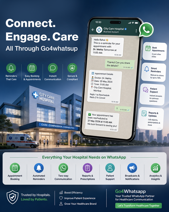 Connect, engage, and care for patients via WhatsApp — appointment reminders, lab reports and triage from your clinic to the patient's phone.